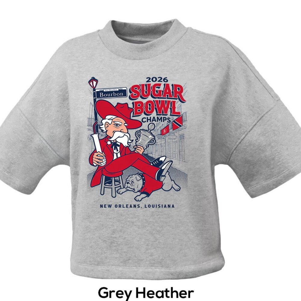 Ole Miss Sugar Bowl Champs 2026 Boxy Cropped Short Sleeve Fleece GREY HEATHER